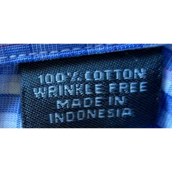 Kenneth Cole Reaction Men's Long Sleeve Blue Checked Button Down Shirt Size 15 - Picture 9 of 10